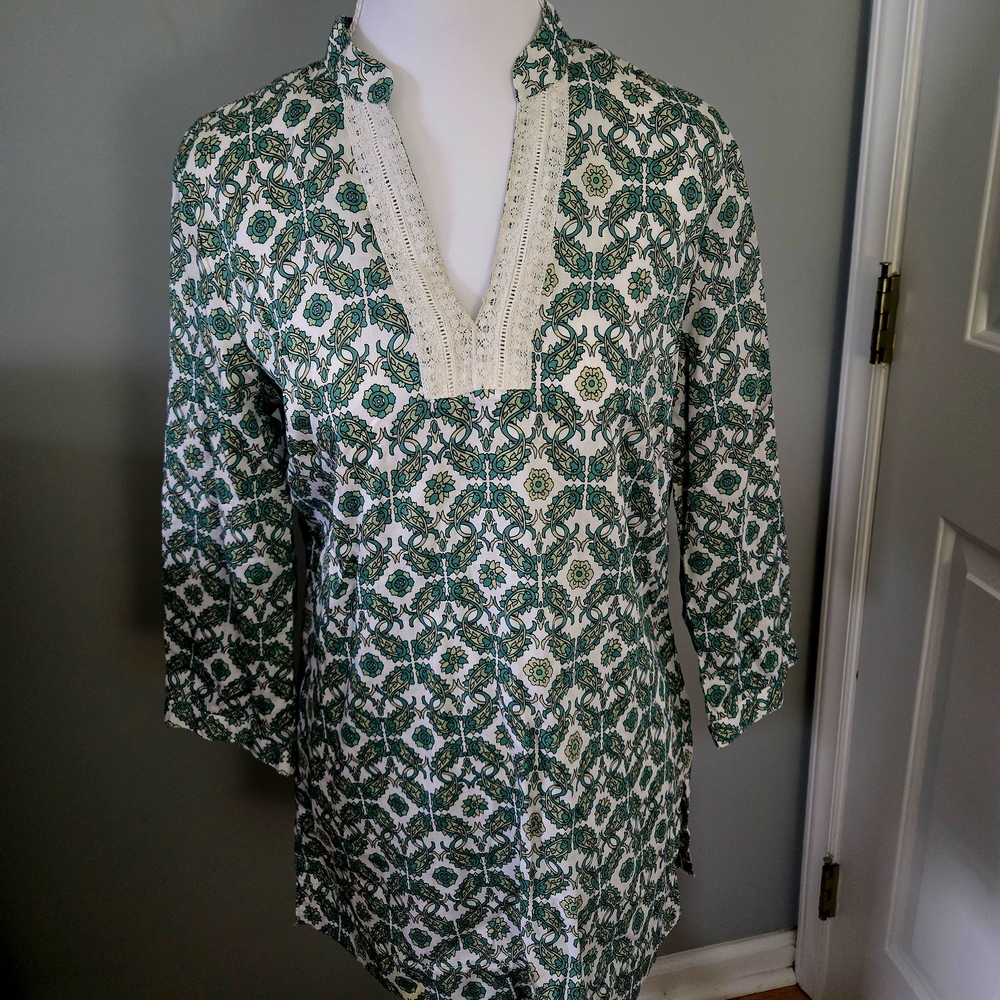 Brooks Brothers Green and Cream Tunic